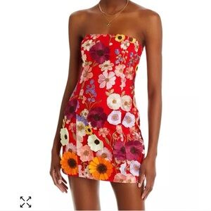 Vici Strapless Floral Dress in Red and Multicolor
